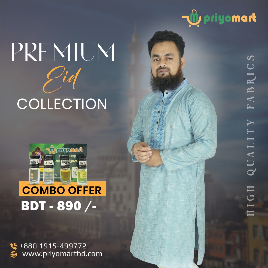 Premium Eid Panjabi & Attar Combo – Sky Blue Edition