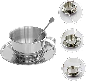 Stainless Steel Double Wall Cup and Sarcer 4 PCS set